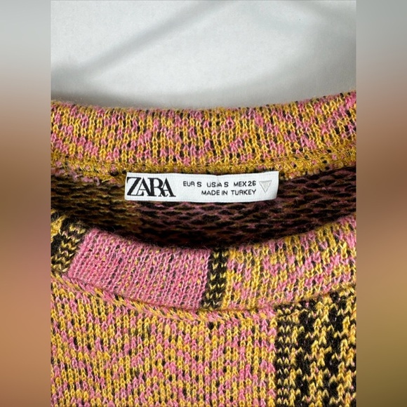 Zara Jacquard Geometric Cropped Sweater Orange Pink Size Small - Picture 5 of 10